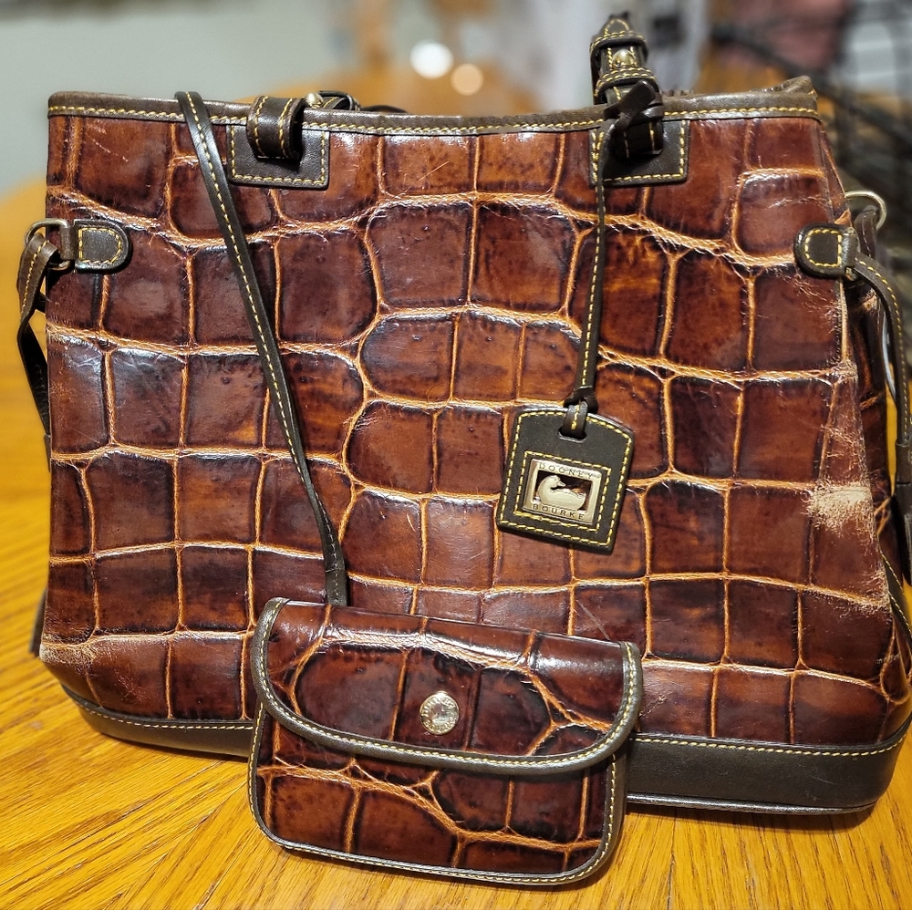 Dooney and Bourke brown embossed leather satchel